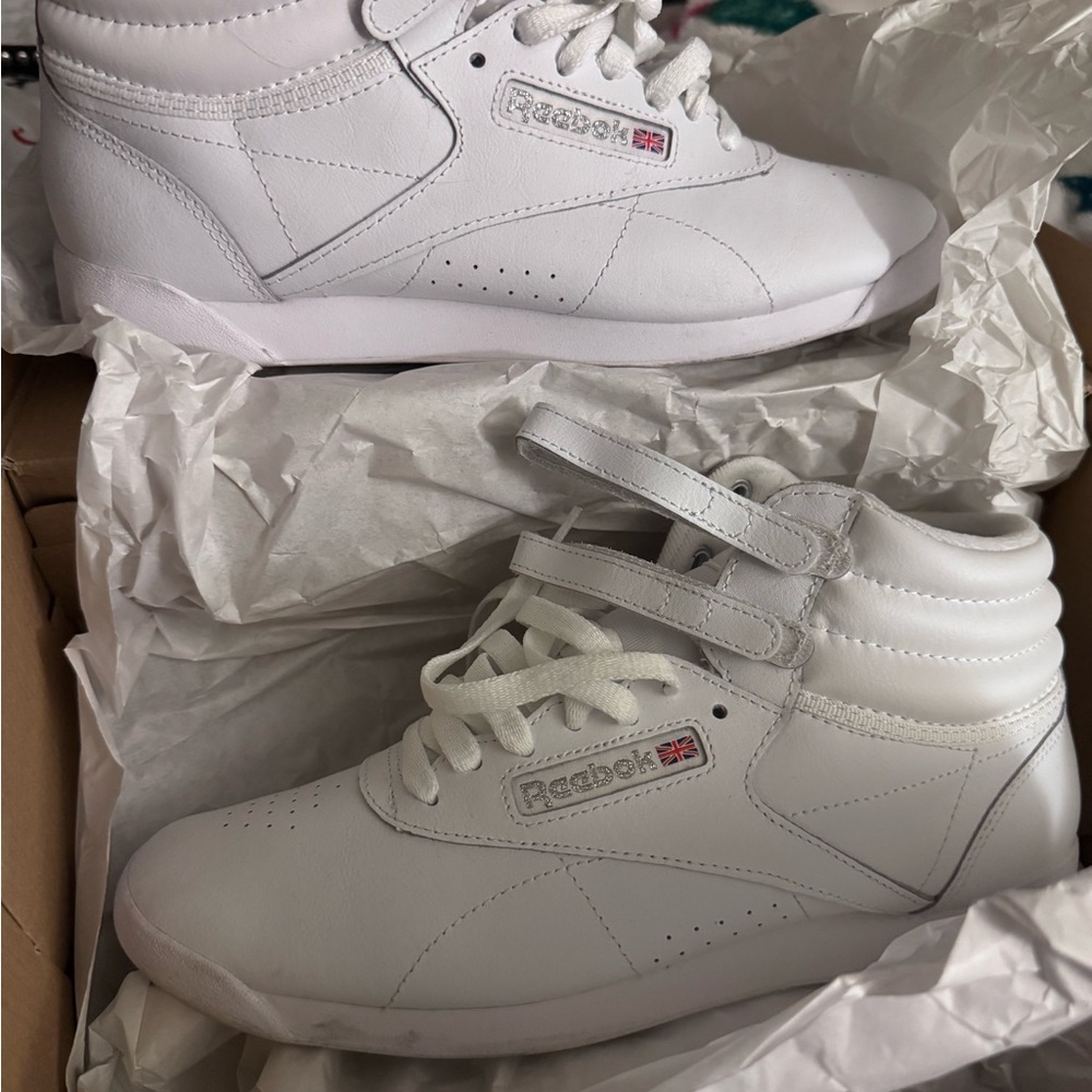 Reebok White High-Top Sneakers with Ankle Straps